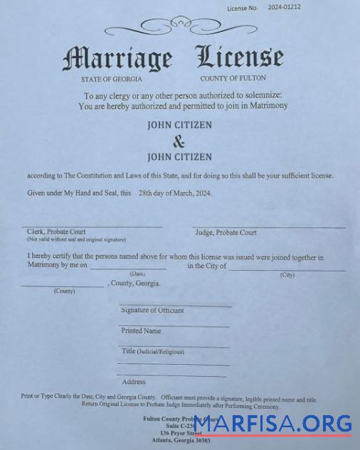 Realistic USA County of Fulton marriage certificate template